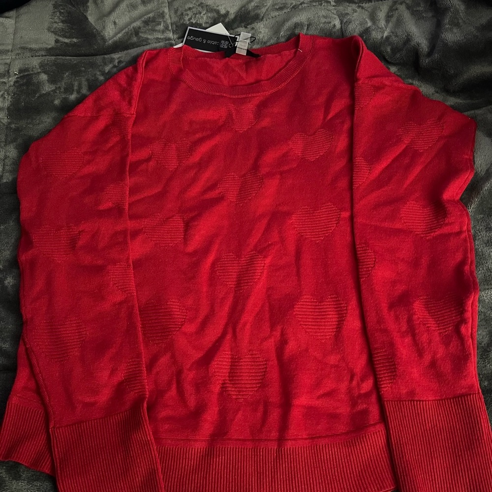 Cable & Gauge Red Men’s Crewneck Sweater with Heart Knit